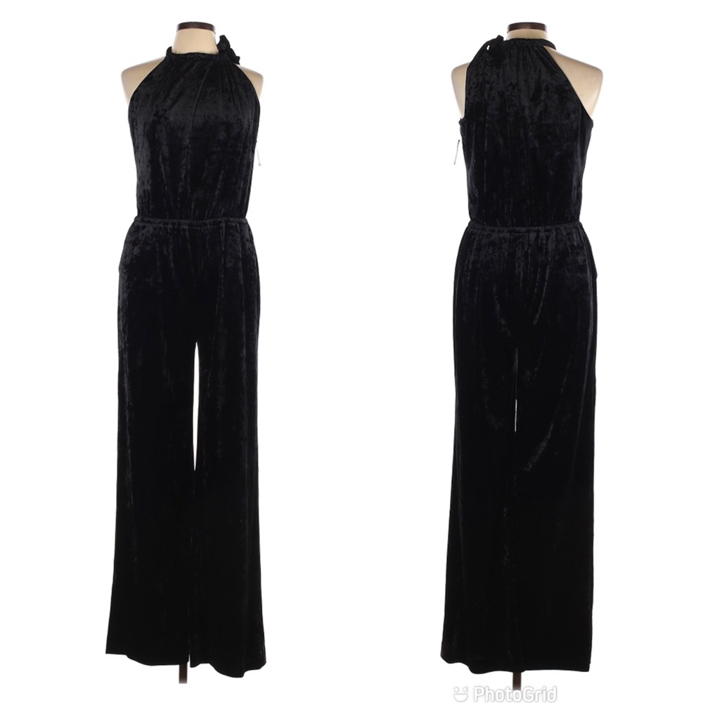 TRINA TURK Black Crushed Velvet Sleeveless Wide Leg Jumpsuit‎ Size Small New